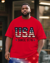 Men's Plus Size Independence Day Red Letter Print Round Neck Short Sleeve T-Shirt Shorts Suit